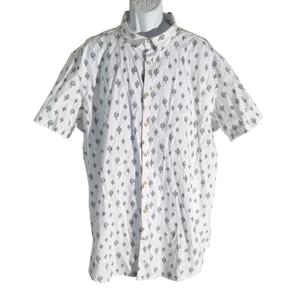 George Men's Short Sleeve Button Down‎ Cactus Print Shirt White 3XL NWT